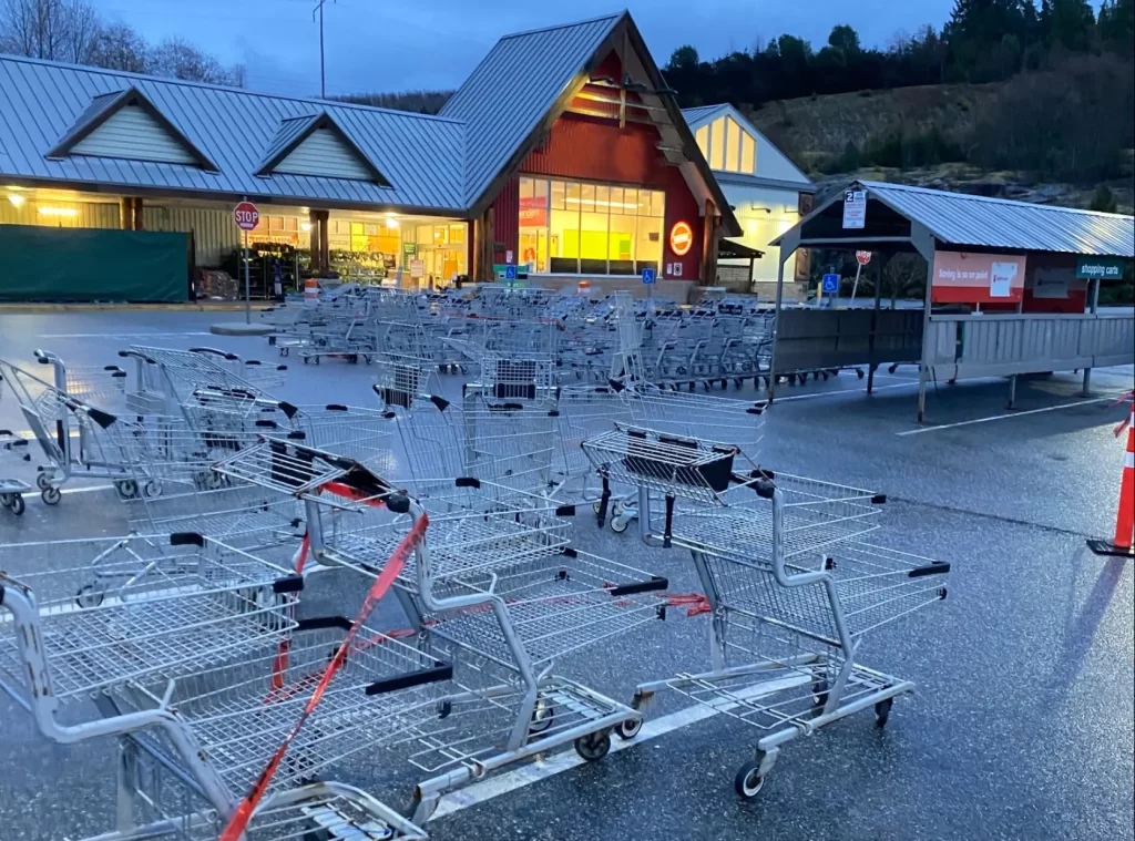 A freshly cleaned parking lot full of carts